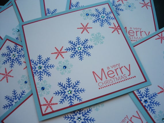 Handmade Snowflake Christmas Cards Set of 10 Patriotic Colors