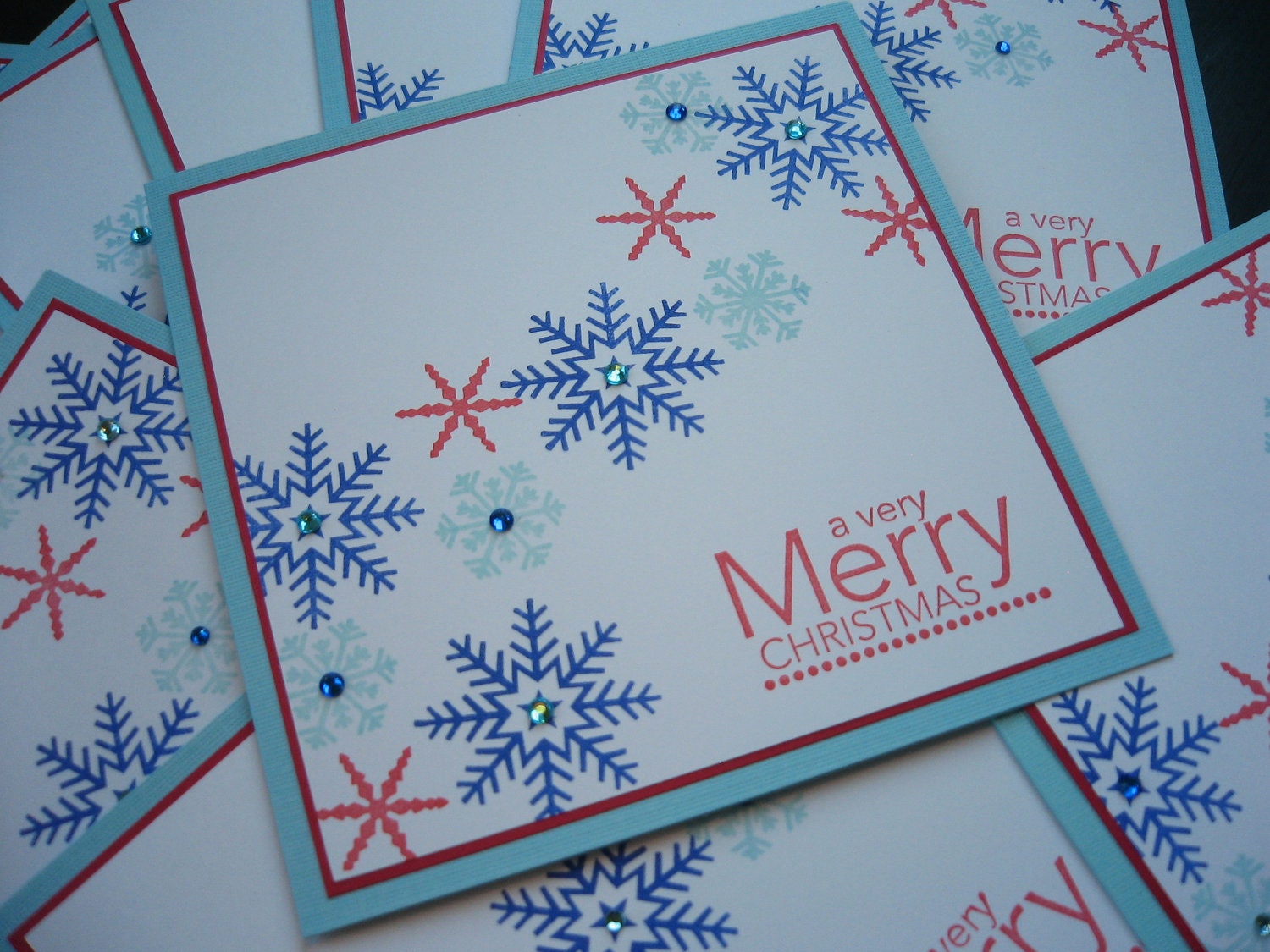 Handmade Snowflake Christmas Cards Set of 10 Patriotic Colors