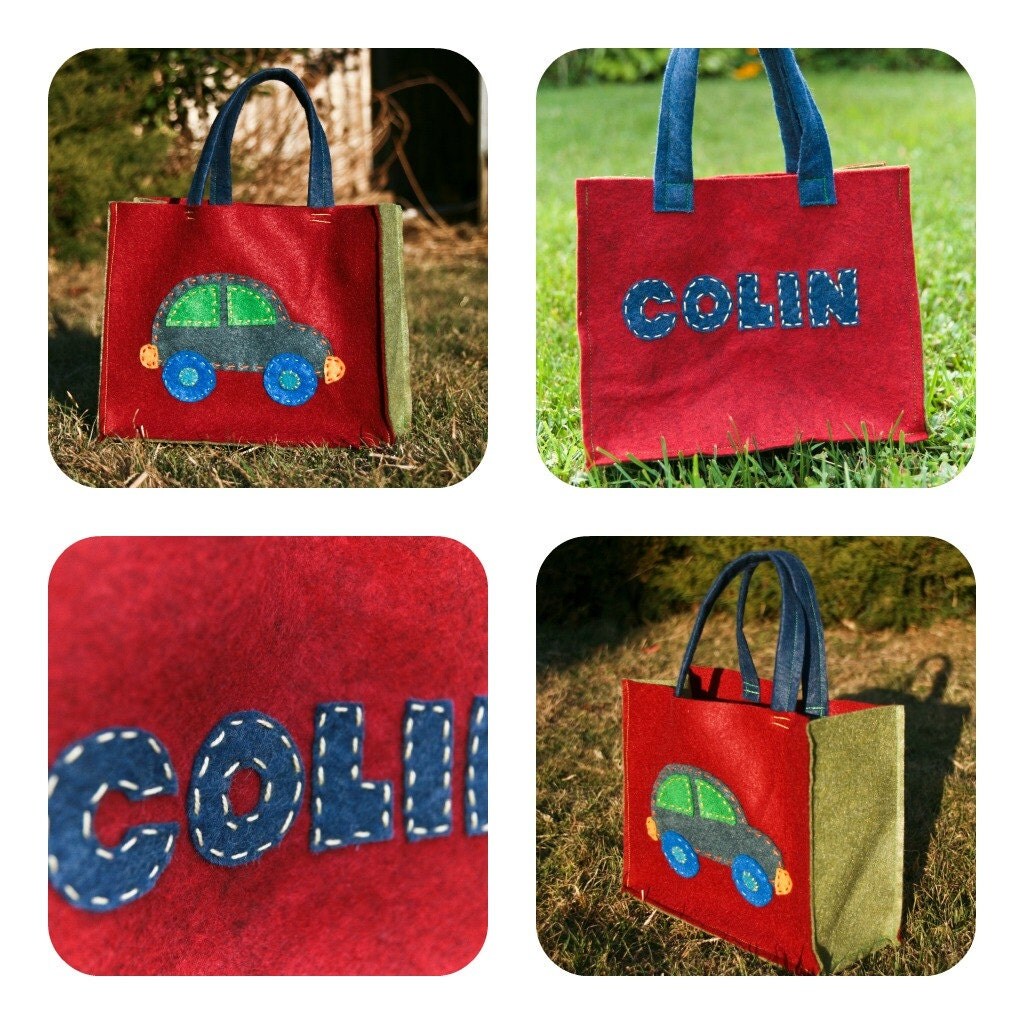 Personalized Car Tote for Boys, Eco Felt Handbag Il_570xn