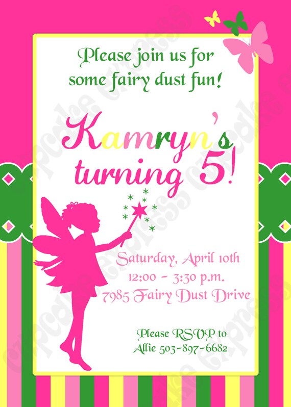 DIY Woodland Fairy Birthday Party PRINTABLE Invitation 5x7 4x6 pink green yellow GIRL Il_570xn
