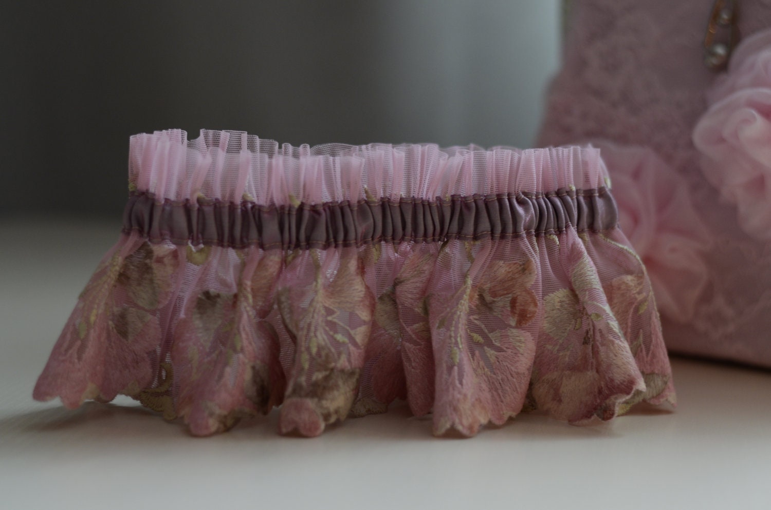 Women Wedding Bridal Bride Accessories Garter  the Pink Lace Garter SAMPLE SALE