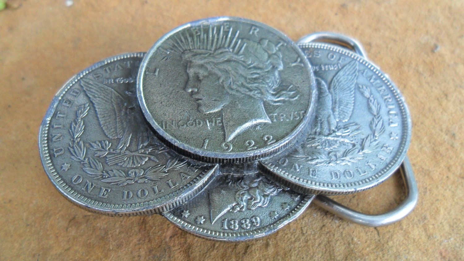 Vintage Silver Liberty Dollar Coins Belt Buckle