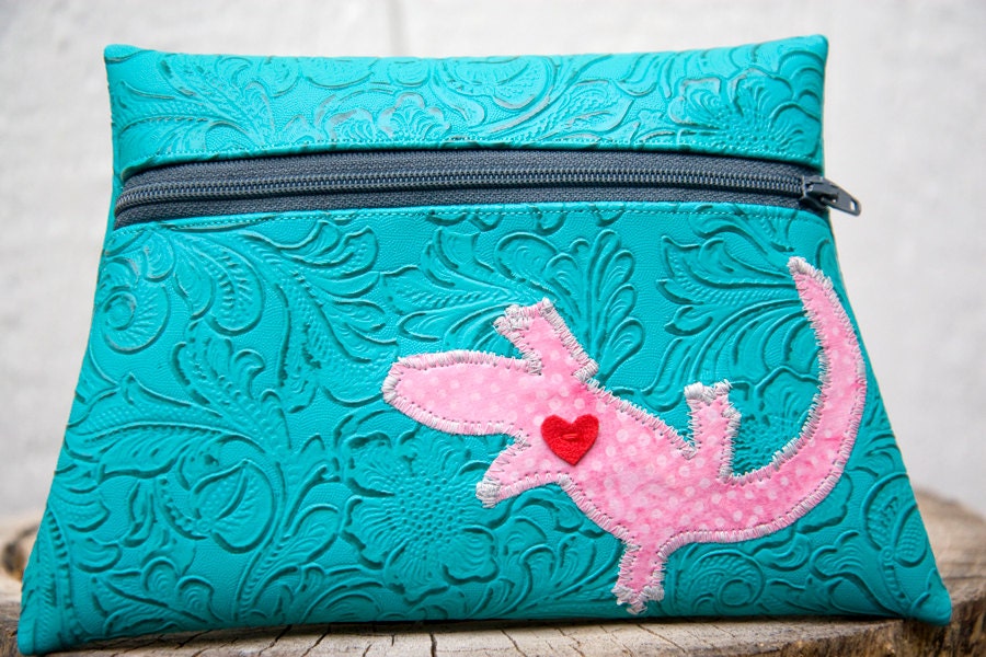 Lizard Silhouette Turquoise Vinyl Pouch