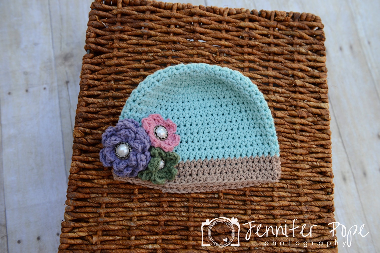 Girls Cotton crohet beanie with flower clusters Size 2T-3T ready to ship
