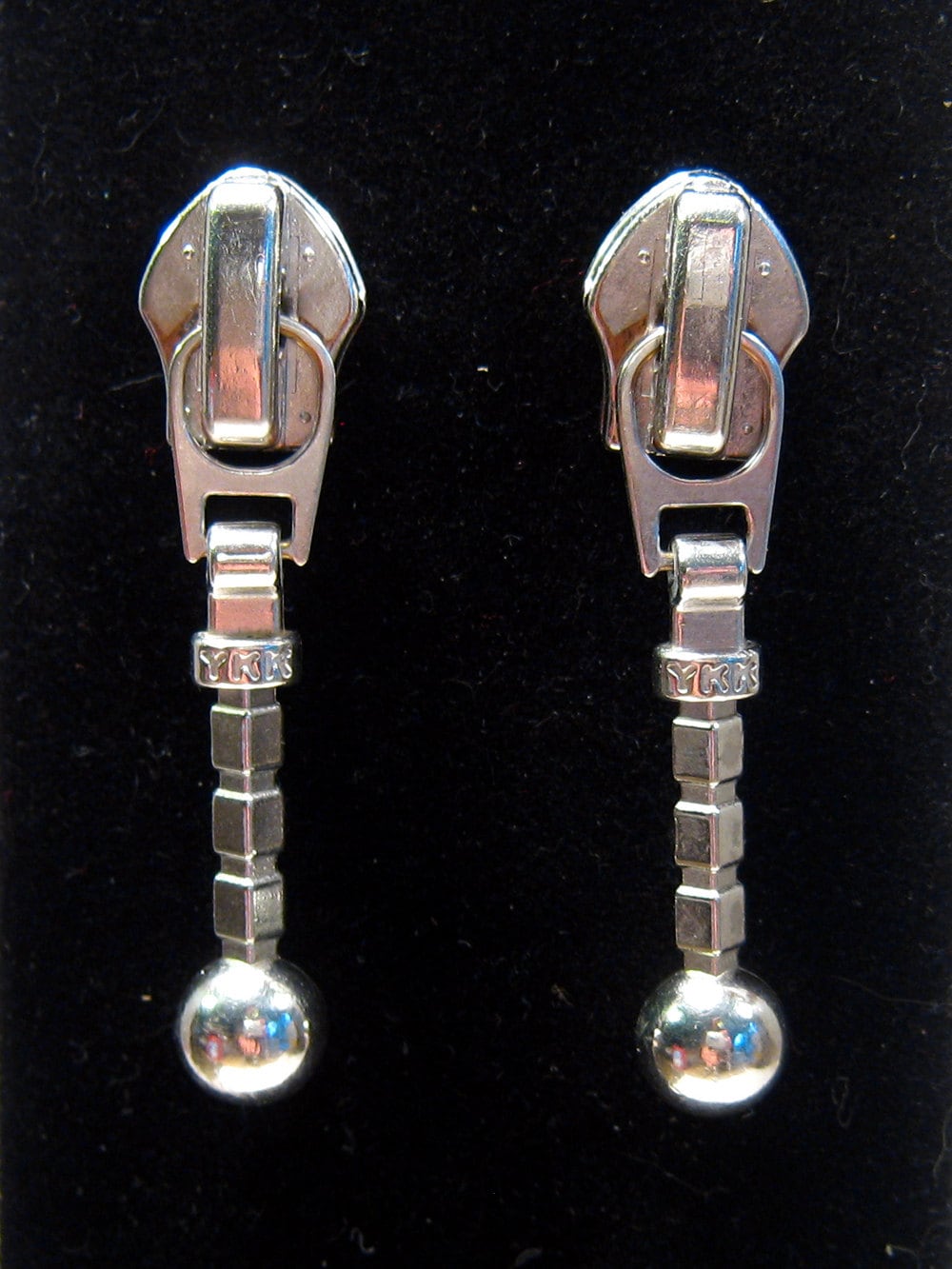 Zipper earrings modern industrial silver tone by LogicFreeDesign