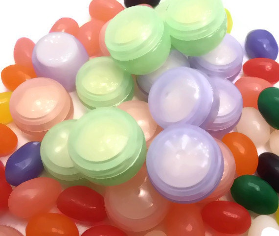 Luscious Lip Balms - Lip Butters - 4 Jelly Bean Lip Balms - Party Favors - Peach - Green Apple - Blueberry - Pink Lemonade
