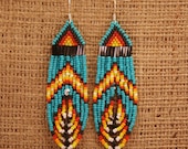 RETURNING MOON beaded Native American Style Earrings with Black Onyx Chips Sterling Silver Ear Hooks - Southwestern Bohemian Gypsy