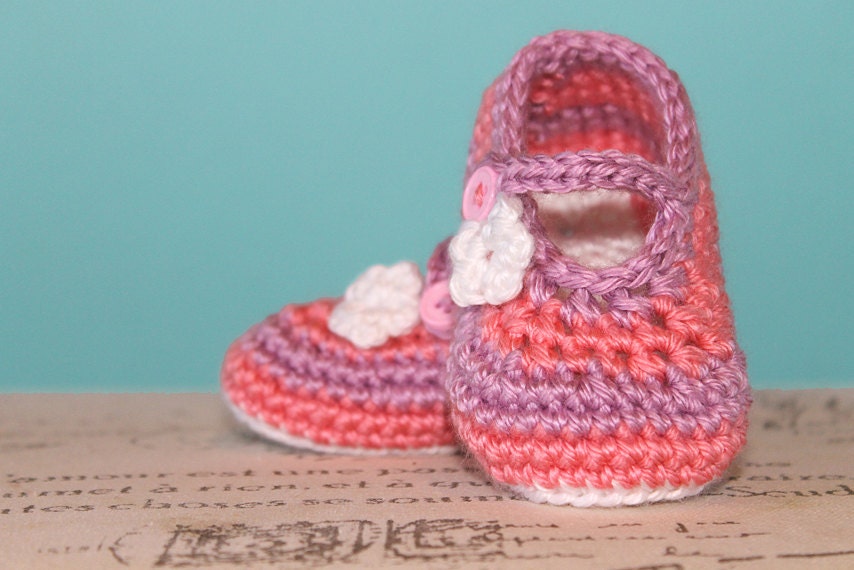 Instant Download - CROCHET PATTERN PDF - Crochet Baby Girl Striped Booties - Crochet Booties