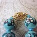 Vintage Necklace Chinese Hand Painted Porcelain Beads Blue Flowers Lotus 1950s Jewelry