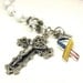 White Rosary Bracelet Keep My Son Safe Flag Ribbon Crucifix Catholic Vintage Swarovski Crystal Bead