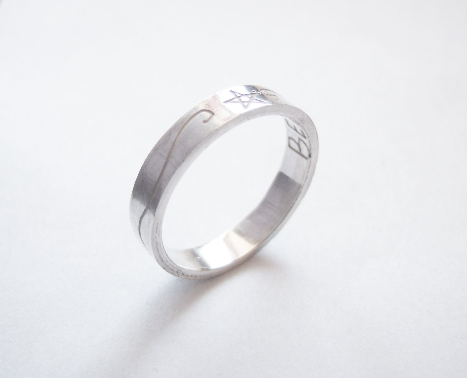 Once Upon a Time Beauty and the Beast silver ring with BELLE etched inscription
