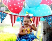 Posh Couture Dr Seuss Red Yellow Blue Cat in the Hat rosette Headband Baby & girls photograpy prop Bow Rosette