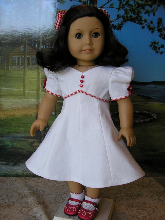 Clearance priced - 30% off - American Girl linen princess seamed vintage style dress, with hairbow