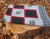 Geometric Gray Red Black and Silver Patchwork Quilt