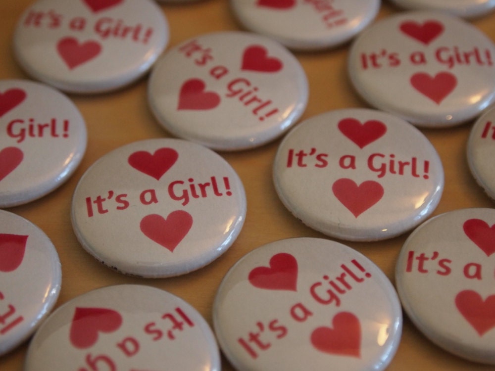 100 Dark Pink Girl Baby Shower Party Favors It's A Girl Pinback Button Pin Badges Il_570xn