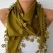 Olive Green Scarf - Pashmina Scarf - Cowl Scarf - Shawl with Lace Edge - fatwoman