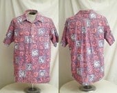 1960s Vintage Mans Fish Print Hawaiian Cotton Shirt XL 50 chest