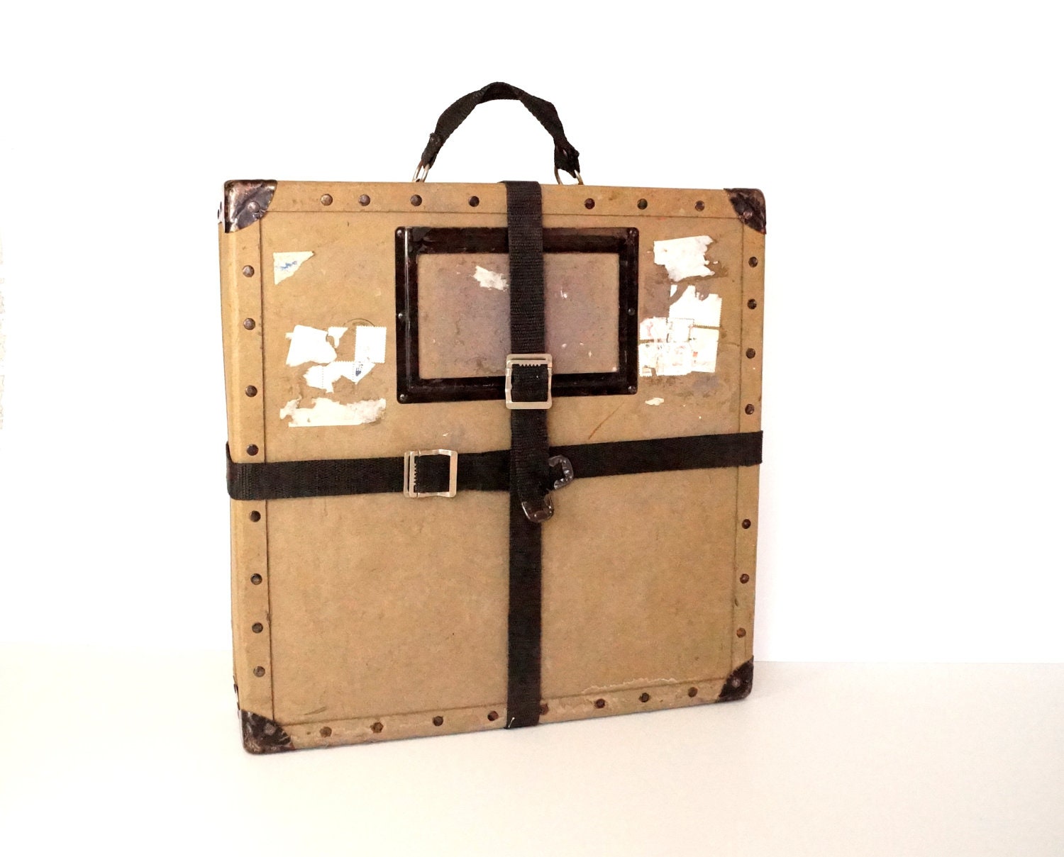Vintage Film Reel Shipping Box with Canvas Straps, Large 16" x 4-1/2" (c.1947) - Industrial Home Decor, Unique Storage Box
