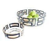 Vintage Mid Century Modern Atomic Age Bowls for Chips and Dip, Black with Gold Starbursts - Home Decor and more