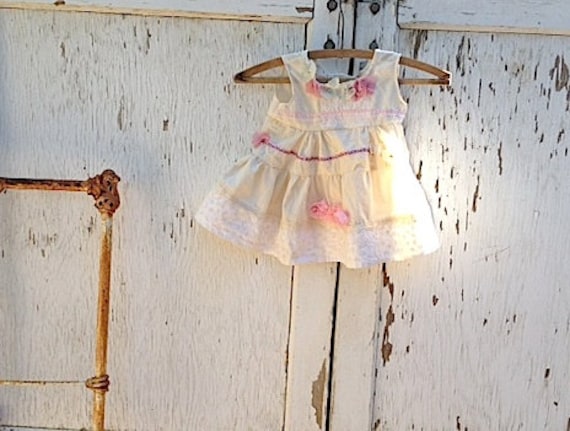 CUSTOM  Made to order baby rustic boho prairie rustic cowgirl ecru pinks pale green roses lace handmade dress