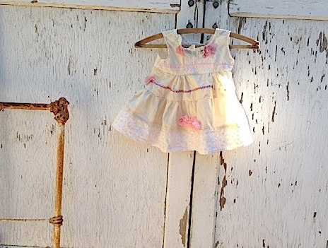 CUSTOM  Made to order baby rustic boho prairie rustic cowgirl ecru pinks pale green roses lace handmade dress