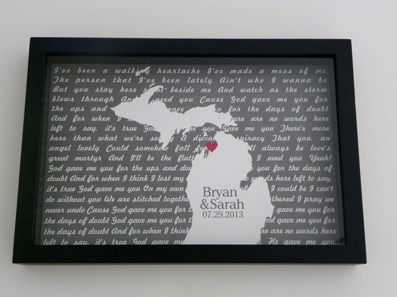 Wedding Gift Song Lyrics Personalized Love Map FRAMED ART Print - Any ...