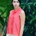 Ann silk voile pintucked pleat button down blouse top coral