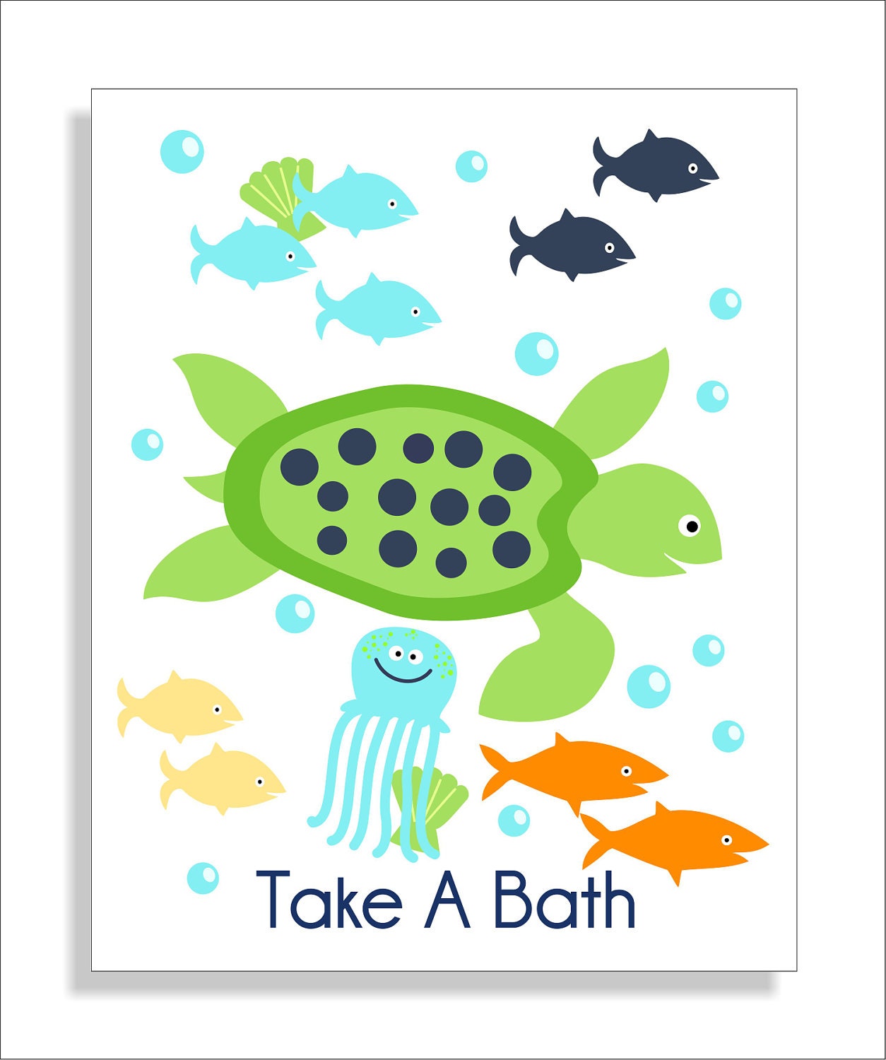 Whale, Fish and Turtle Children's Wall Art, Kid's Bathroom, Bathroom Decor, Children's Art Print, Nursery Decor- Set of three 8x10