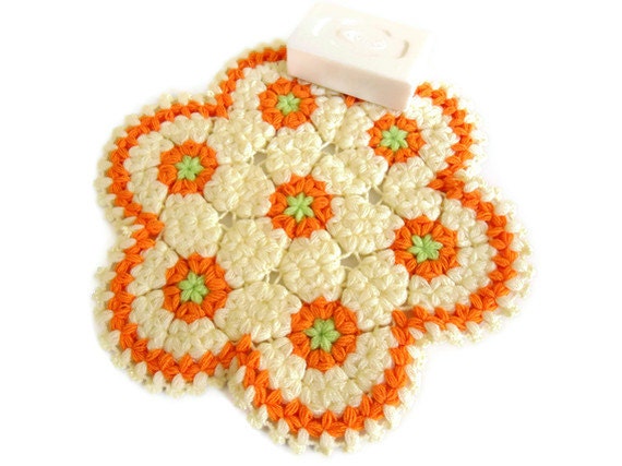 Handmade Crochet Dishcloths Washcloths, christmas gift, mothers day, orange and ivory, unique
