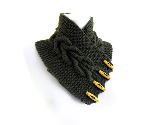 Dark olive green, neckwarmers, autumn, wool, hand-knitted,fashion,gift,