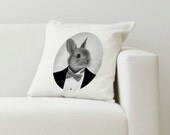 Rabbit portrait original pillow cushion cover 100% cotton