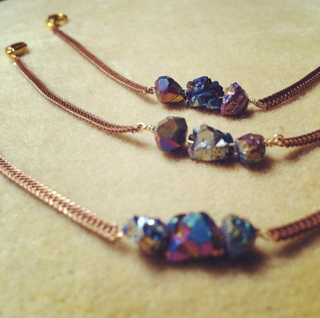 Pyrite Crystal Bracelet Chain Bullet Charm Dainty Unique gift for her