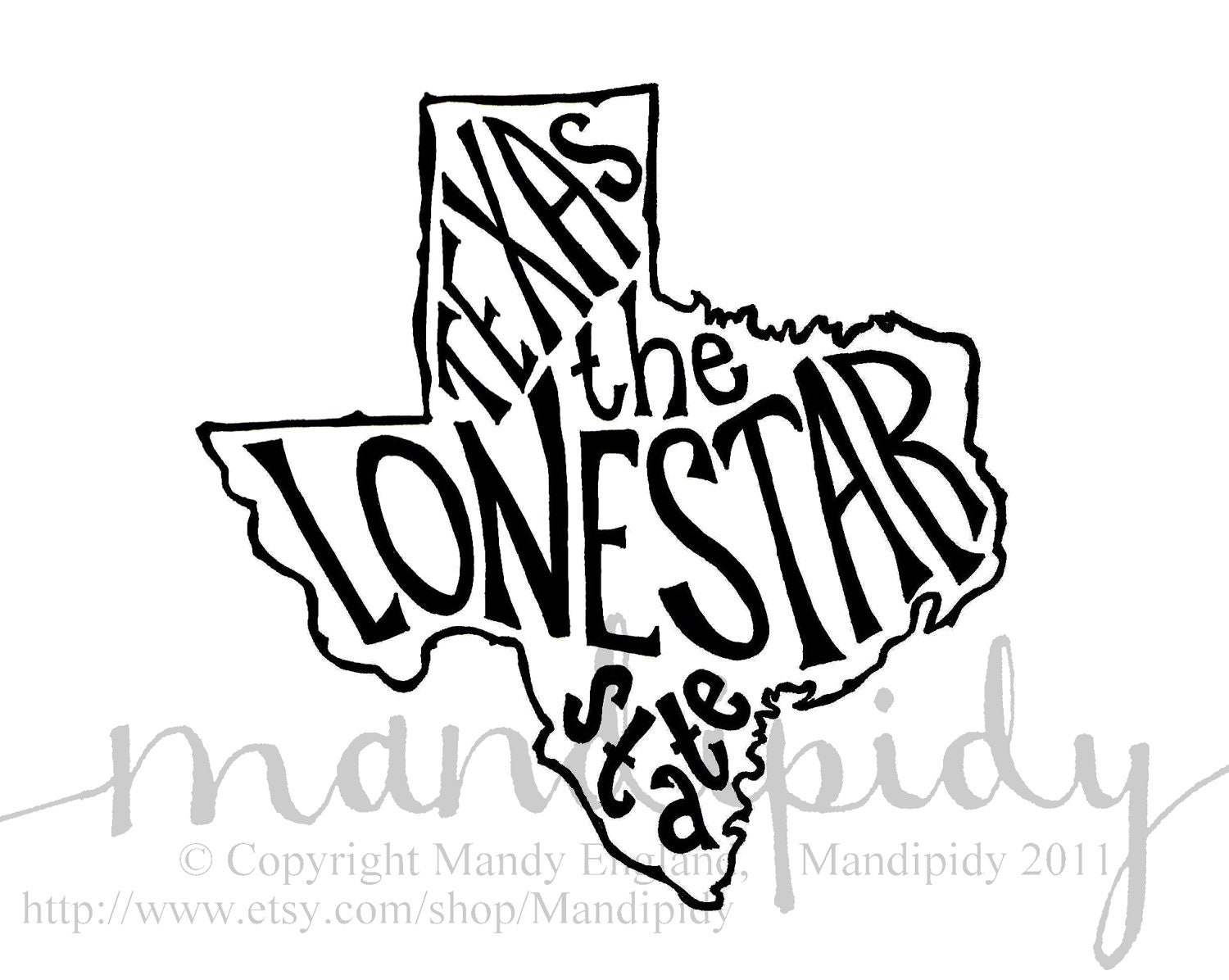 Texas the Lonestar State - White Background - 8x10 Illustrated Print by Mandipidy