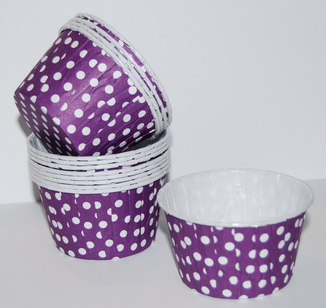 Purple Polka Dot  Candy Cups  Nut cups  Baking cupcake liners or muffin cups  Ice cream cup  dessert cups -  50 count