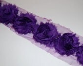 Shabby Chic Frayed Vintage look Chiffon Rosette Flowers - PURPLE Rose Trim - 1/2 yard length with - approx. 7-8 flowers