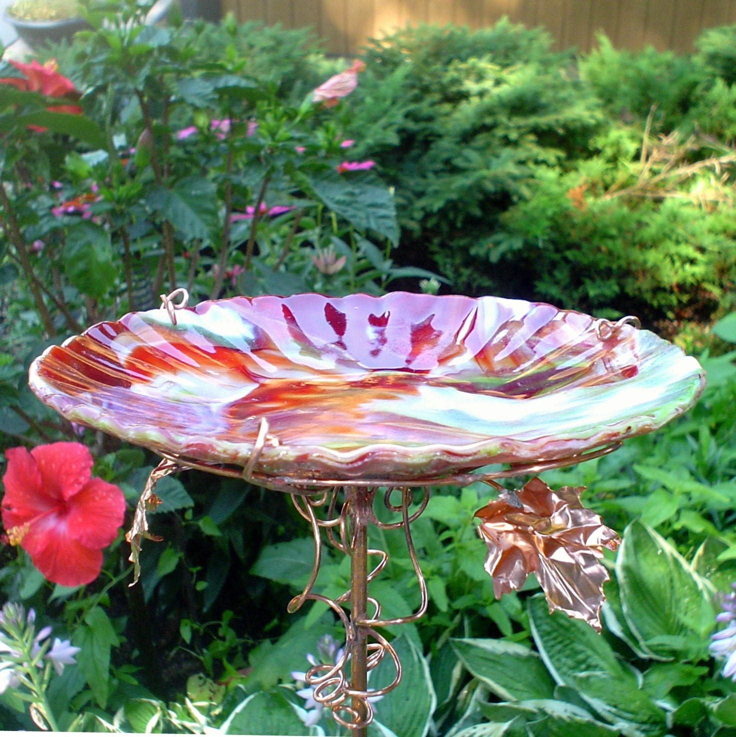 GARDEN ART stained glass Bird Bath BIRDBATH by GloriasGlassGarden