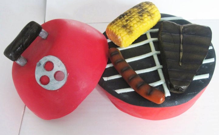 Gumpaste Fondant BBQ Grill Cake Decorations - Steak, Corn, Hot Dog