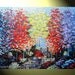 Original Large Abstract Painting Landscape Autumn Red Umbrella Walk Rain Textured Impasto Tree Floral Park Palette Knife 40x30" -Christine