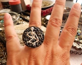 Ring,Silver Skeleton, Steampunk ,Unique Mosaic Jewelry,Adjustable, OOAK