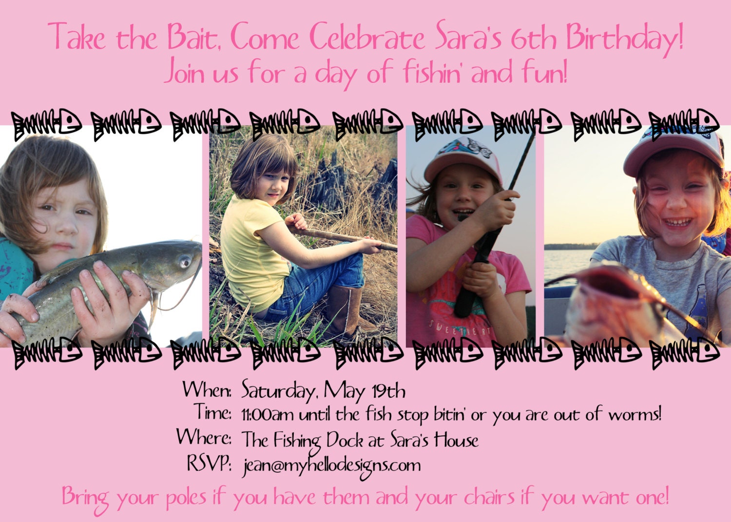 Birthday Invitations: Pink Fish Bones