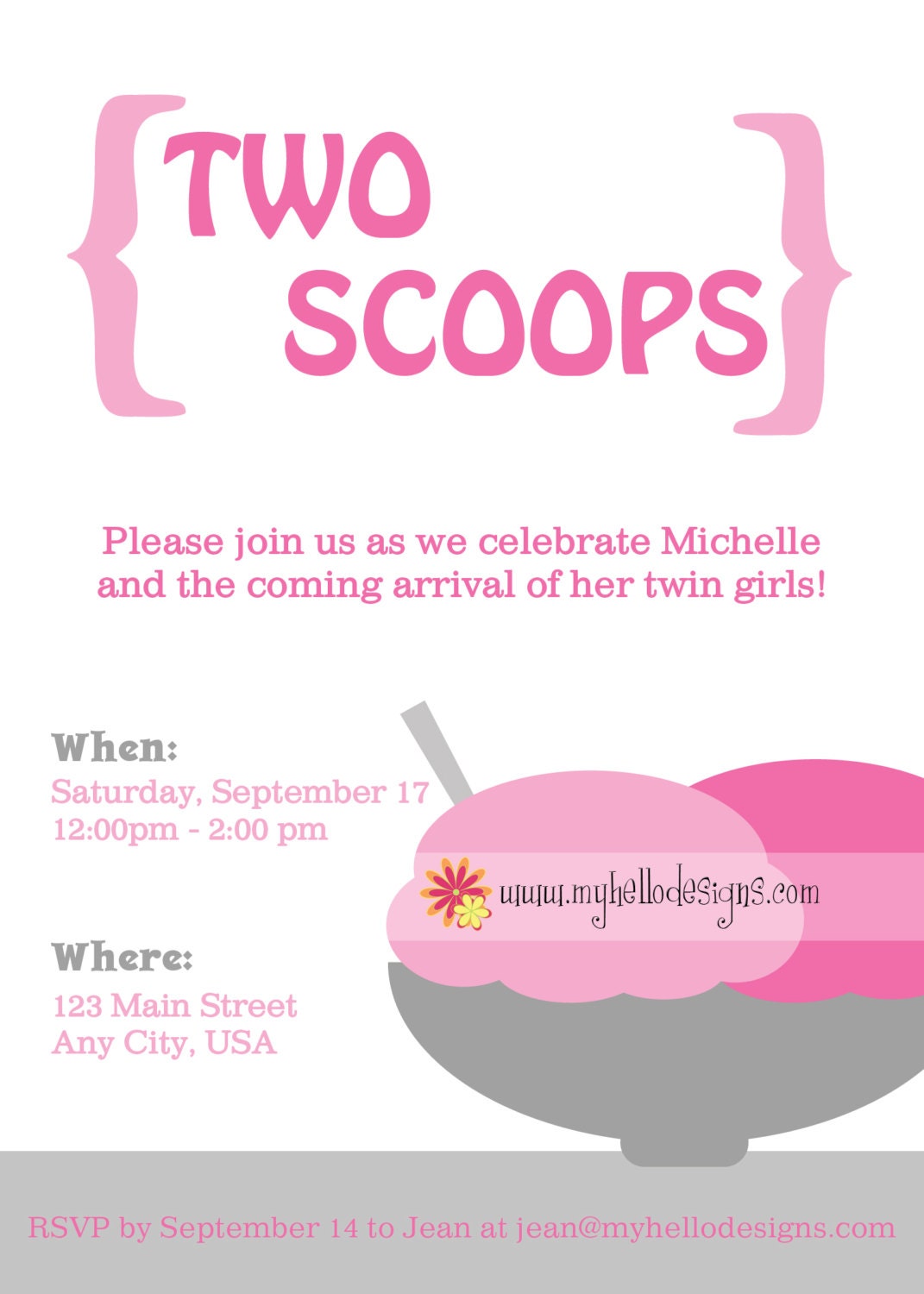 Baby Shower (Twins): Ice Cream Two Scoops Girls