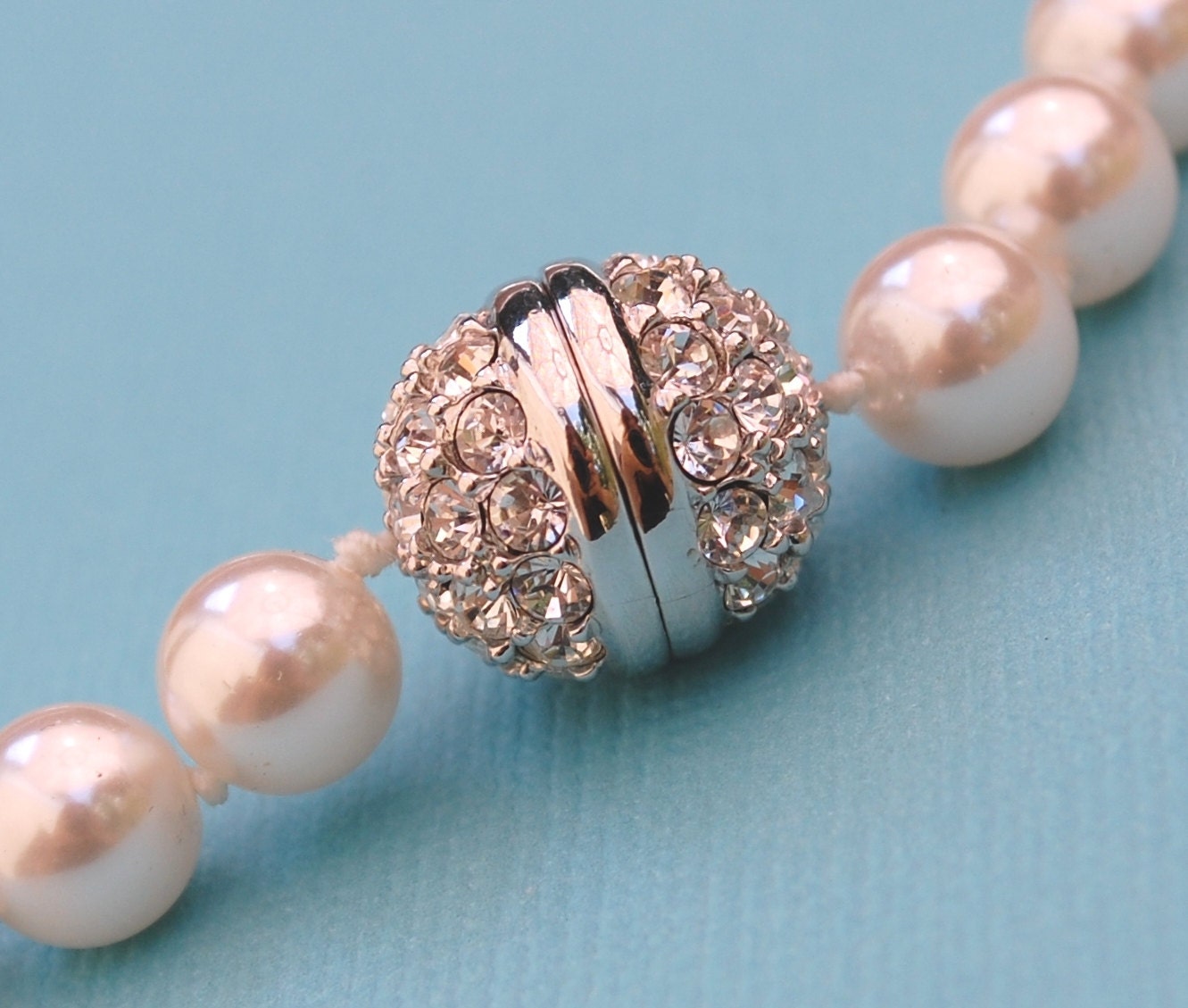 Vintage Glass Pearl Choker Necklace, Designer SWAROVSKI, Crystal / Rhinestone Rondelle Clasp, Hand Knotted, 1980s Wedding Bridal Jewelry