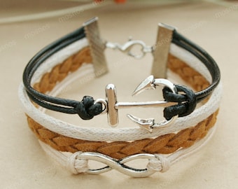 Infinity bracelet - tan tune anchor bracelet with infinity symble for men, gift for boyfriend