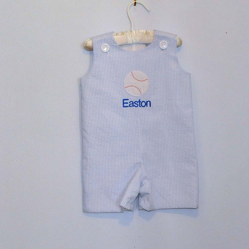 Boy's Monogrammed Baseball Jon Jon, Longall... Blue and White stripe...3m,6m,9m,12m,18m,2t,3t