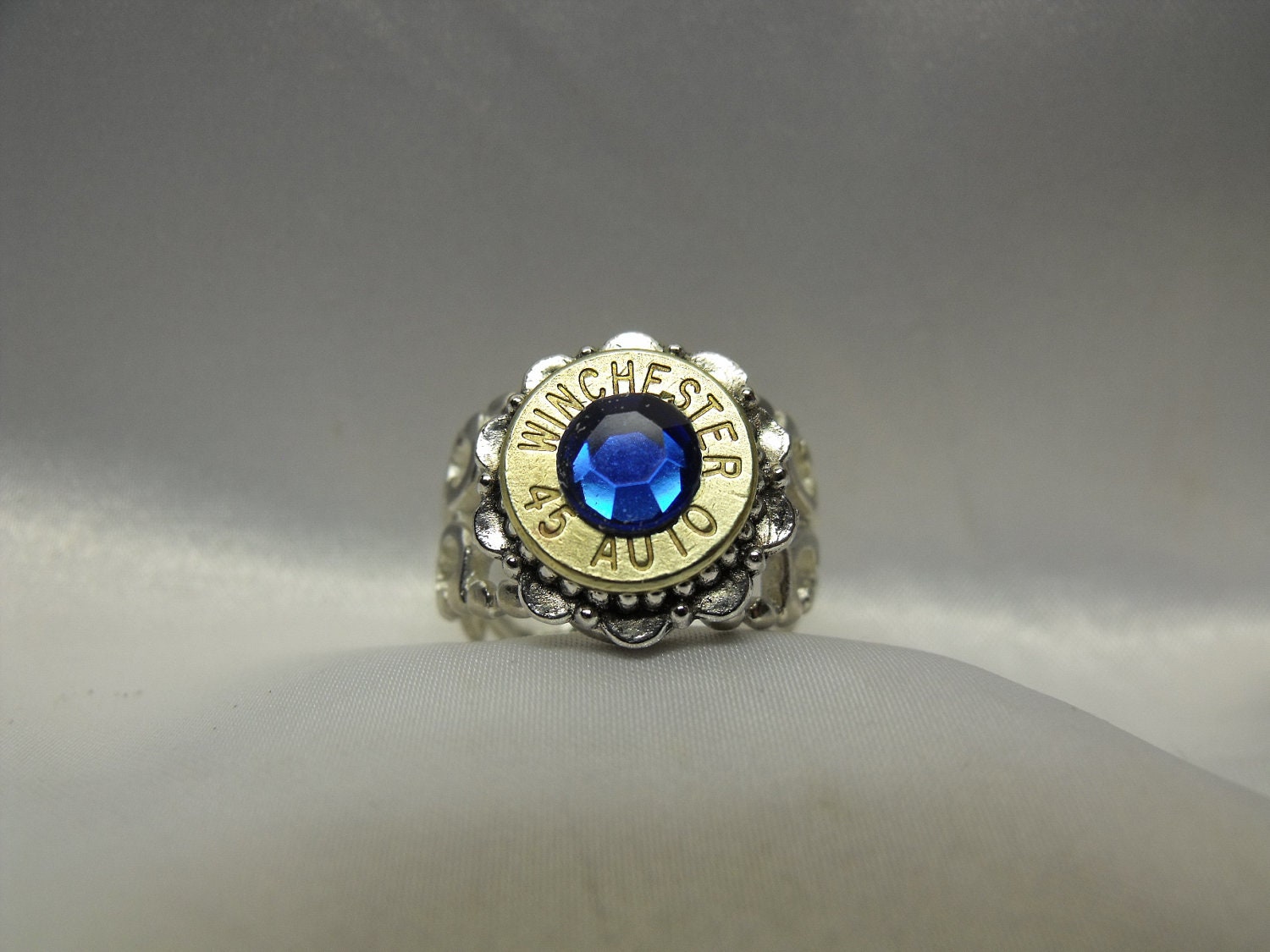 Bullet Ring 45 Caliber Deep Blue Crystal Rhinestone