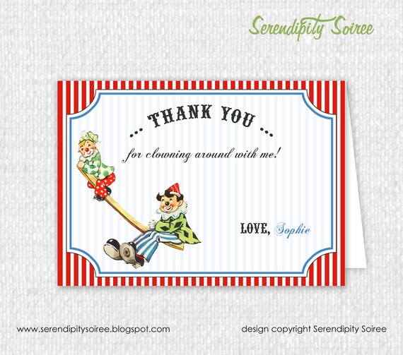 Vintage Circus Party- Custom Thank you cards - Clown School Il_570xn