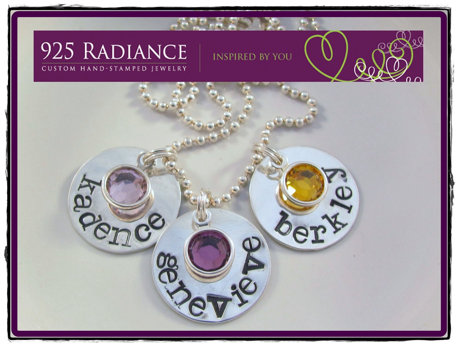 Mommy Jewelry Sterling Silver Hand Stamped kids Birthstone Necklace-SIMPLE CRYSTAL TRIO