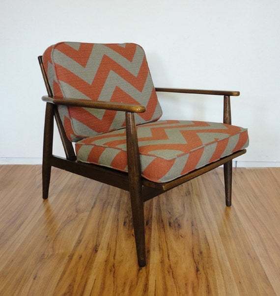 Reserved for kvrodgers- Mid Century Chevron Danish Lounge Chair Walnut