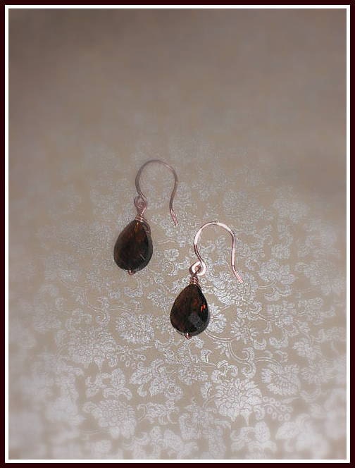 Brown Crystal Briolettes, Rose Gold Wire Wrapped, 2"L
