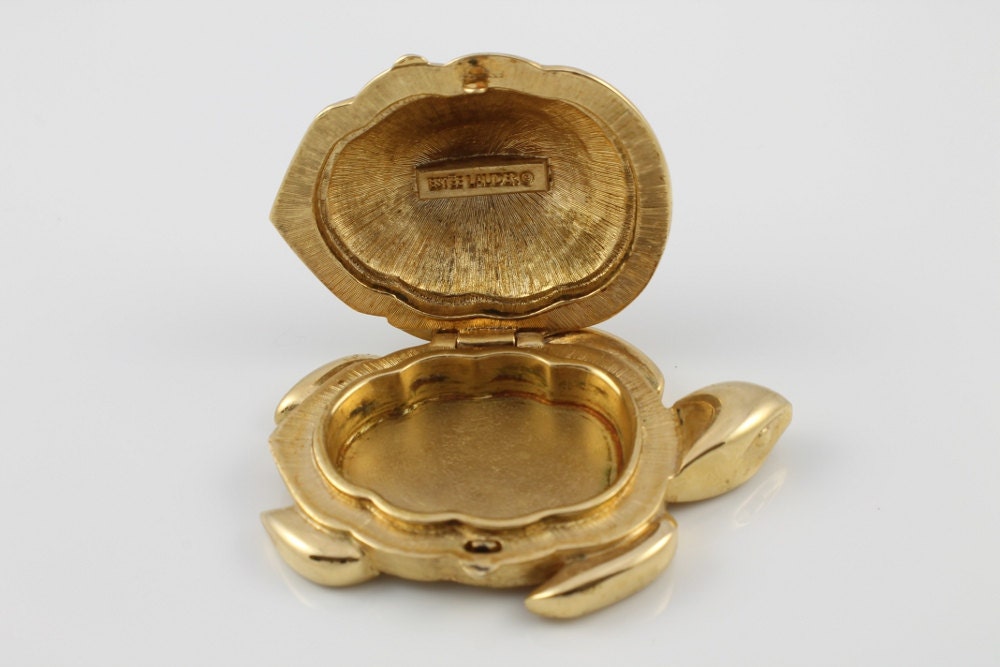 Vintage Turtle Tortoise Estee Lauder solid perfume Cinnabar compact